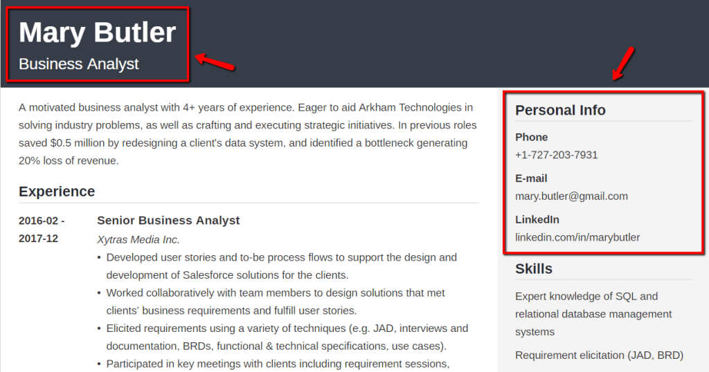 Writing the Header and Contact Information